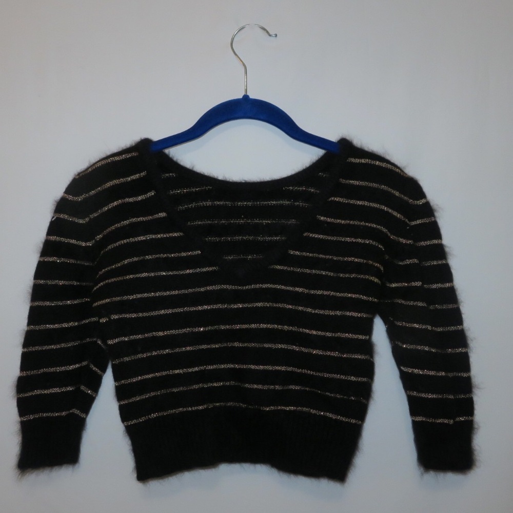 Esprit Black V-Neck Sweater with Metallic Stripes
